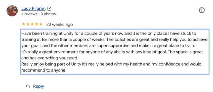 Unity Fitness member review 2
