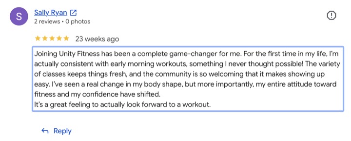 Unity Fitness member review 5