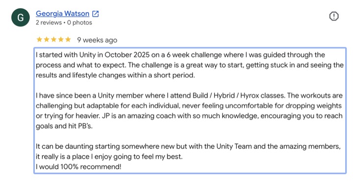 Unity Fitness member review 8